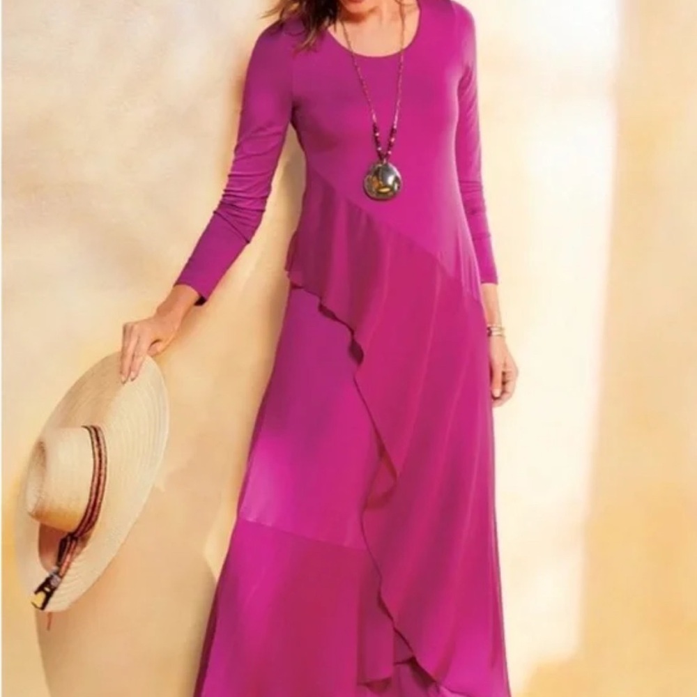 Soft Surroundings Dress Pink XS Extra Small Long Sleeve Maxi Stretch